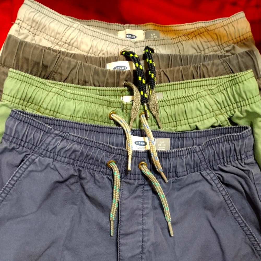 Lot of 4. Boy's Old Navy, Size 10-12. Pull on shorts, elastic waist, 100% cotton